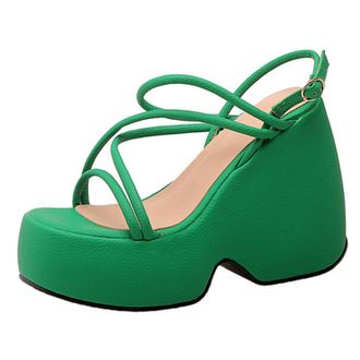 Generic MiaZane Womens Platform Sandals Chunky Wedge Heel Adjustable Ankle Strap Open Toe Gladiator Shoes for Summer Commute & Daily Walking,Green,4.5 UK