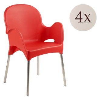Dmora Silla De Exterior Raimund, 4 Sillas, Apilables Hechas En Italia, Brazos, Rojo
