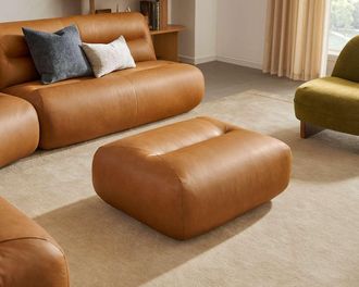 Castlery Tovi Leather Ottoman, Mocha for Brown