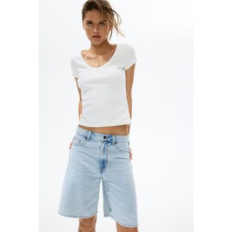 H&M Denim bermuda shorts in Light Denim Blue at Nordstrom, Size 18