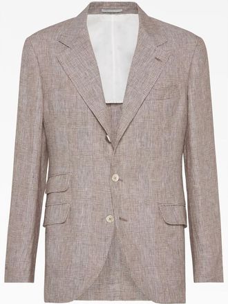 Brunello Cucinelli Grey Linen Check Blazer, Brand Size 48 (US Size 38)