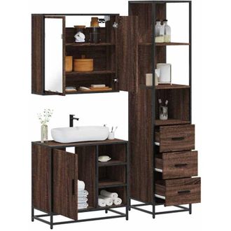 vidaXL Vidaxl - Set De Muebles Ba&ntilde;o 3 Pzas Madera Contrachapada Roble Marr&oacute;n
