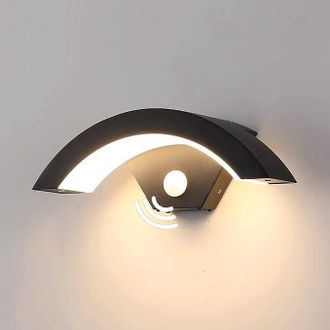 No Brand Aplique Led De Pared Con Sensor De Movimiento, Resistente Al Agua, De Forma Arqueada En Color Negro, Ideal Para Entradas, Patios, Garajes, Balcones Y 