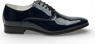 Infinity Leather Mens Formal Navy Blue Patent PU Leather Oxford Dress Brogue Shoes