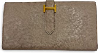 Herm&egrave;s Taupe Epsom Leather Long Wallet (Bi-Fold) (Pre-Owned)