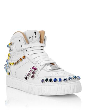 Philipp Plein Leather Hi-Top Sneakers Crystal