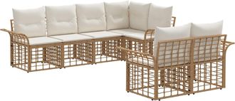 vidaXL Conjunto De Sof&aacute;s De Exterior 7 Uds. Natural Y Crema Poli&eacute;ster Vidaxl