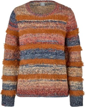 Rabe Gebreide trui met strepen en franjes - Dames - Truien - Veelkleurig - Maat: 2XL