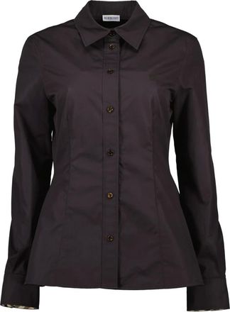 Burberry Overhemden, Dames, Bruin, XS, Leer, Bruine Poplin Overhemd, Slim Fit, Logo