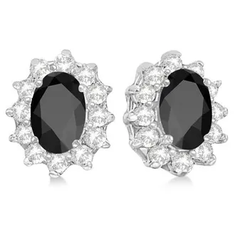 Allurez Oval Black Onyx & Diamond Accented Earrings 14k in 2.05Ct/white Gold at Nordstrom