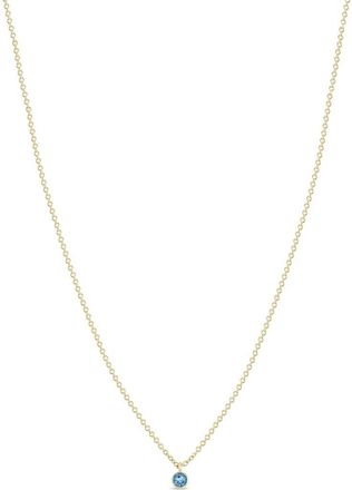 Zo&euml; Chicco 14K Gold Bezel Birthstone Necklace in Yellow Gold/Aquamarine at Nordstrom, Size 16 In