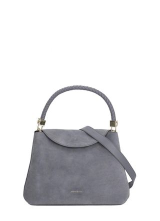Coccinelle Medium Suede Shoulder Bag with Woven Handle and Adjustable Strap