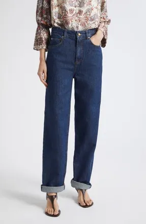 Marella High Waist Straight Leg Jeans in Navy at Nordstrom, Size 10