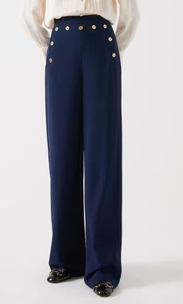 L.k. Bennett Olive Crepe Sailor Trousers in Navy at Nordstrom Rack, Size 10 Us / 14 Uk