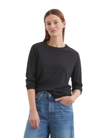 Marc O'Polo Longsleeve MARC OPOLO, Damen, Gr. XS, blau (deep night blau), Obermaterial: 67% Lyocell, 33% Baumwolle, regular fit, Rundhals, Rippb&uuml;ndchen, Shirts Lo