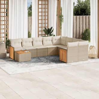 vidaXL Juego De Sof&aacute;s Jard&iacute;n Con Cojines Beige 10 Pzas Rat&aacute;n Sint&eacute;tico Vidaxl