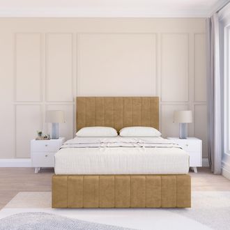 Sloomy California Plush Bed Set, No Drawers Mattress & 26 Headboard in Light Brown | Size: Small Single