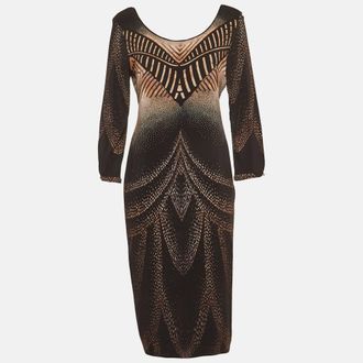 Roberto Cavalli Black/beige Printed Jersey Mini Dress