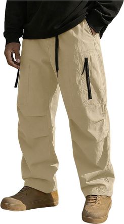 Generic Khaki Mens Outdoor Hiking Trousers Winter Waterproof Fleece Fuzzy Pants Active Camping Workout Sweatpants Basic Wide Leg Trousers Value Thicken Pants 