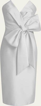 Badgley Mischka Bustier Cocktail Dress w/ Asymmetric Bow