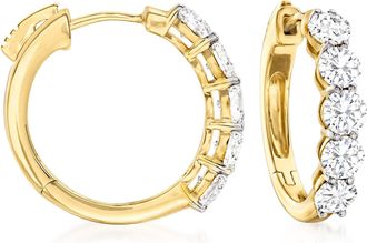 Ross-Simons Round Brilliant-Cut Diamond 5-Stone Hoop Earrings in 14kt Yellow Gold