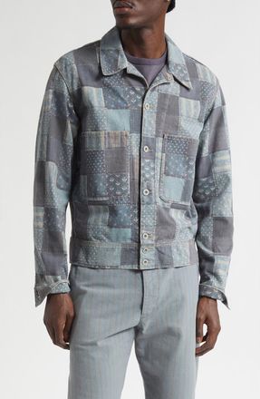Ralph Lauren Patchwork Trompe lOeil Jersey Chore Jacket in Navy/Multi at Nordstrom, Size Medium