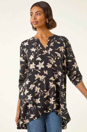 Roman Floral Wrap Hem Tunic Top