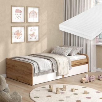 Vicco Cama Infantil Clario, Blanco/artesano, 90x200 Cm Con Colch&oacute;n, Vicco