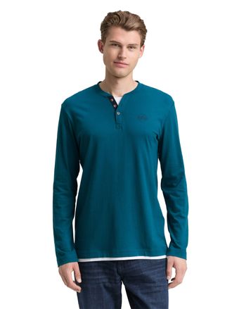 Tom Tailor Langarmshirt TOM TAILOR, Herren, Gr. XXL, classic petrol, Single Jersey, Obermaterial: 100% Baumwolle, kontrastfarbene Details, unifarben, regular fit