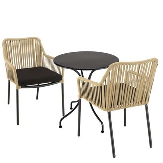 Macabane Salon de jardin 2 pers. - Mesa redonda 70x70cm y 2 sillones de cuerda