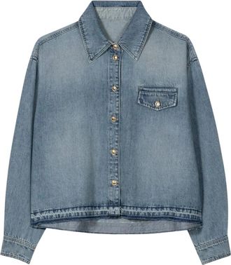 Luisa Cerano Cropped Denim Shirt met Raw Zoom - Dames - Spijkeroverhemden - Blauw - L - Denim - Overhemden