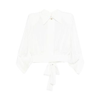 Elisabetta Franchi Blouses, female, Beige, Size: L Georgette Blouse with Sash Belt