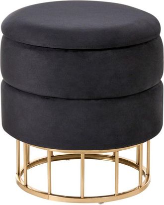 Beliani Puf Glamuroso Para Sala De Estar Con Espacio De Almacenaje Redondo &Oslash; 37 Cm Terciopelo Negro Dorado Elgin