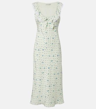 Alessandra Rich Lace-trimmed floral silk midi dress