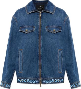 Etro Denim Jacket met Borduursel en Rits - Dames - Spijkerjassen - Blauw - S - Denim - Jassen