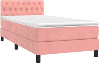 vidaXL Cama Box Spring Colch&oacute;n Y Led Terciopelo Rosa 90x190 Cm Vidaxl