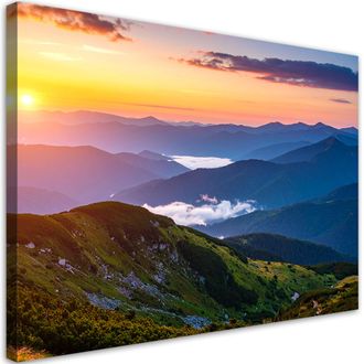 Feeby Cuadro Sobre Lienzo, Paisaje Monta&ntilde;oso Puesta De Sol, 120x80
