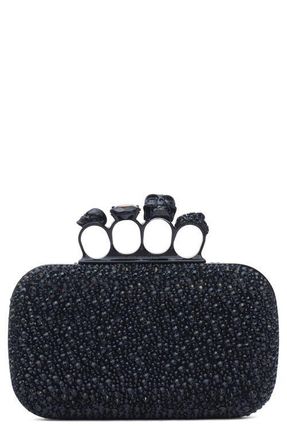 Alexander McQueen Skull Crystal Embellished Four-Ring Box Clutch in Black/black at Nordstrom