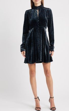 Lulus Lila Floral Long Sleeve Velvet Cocktail Dress in Black Floral at Nordstrom, Size X-Small