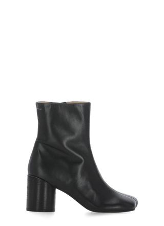 Maison Margiela Mid-Height Black Leather Boots With Squared Toe