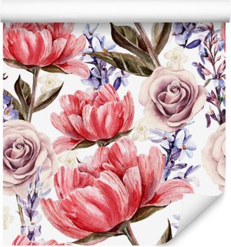 OEM Carta Da Parati Con Rose, Peonie E Lavanda Per Soggiorno E Camera Da Letto, 50x1000 Cm