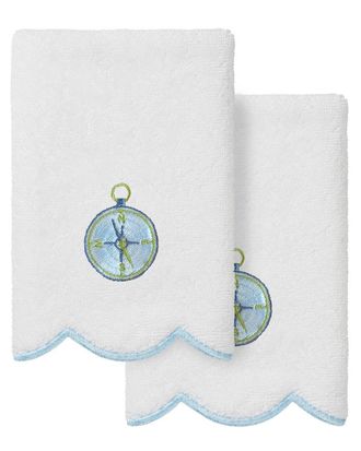 Linum Home Textiles 100% Turkish Cotton Sea Joy Scallop 2Pc Embellished Fingertip Towel Set