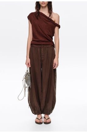 Bimba & Lola Embroidered harem trousers in Brown at Nordstrom, Size 40 Eu