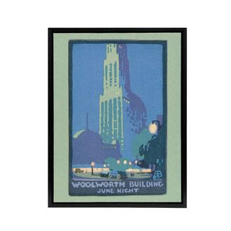 Artery8 Woolworth Building June Night Elmer Framed Canvas Wall Art Print in Blue | Size: W24 x H32