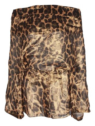 Michael Kors leopard-print off-shoulder blouse - women - Silk - 2 - Brown