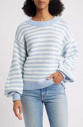 Princess Polly Harmony Balloon Sleeve Cotton Blend Sweater in Blue /White Stripe at Nordstrom, Size X-Small