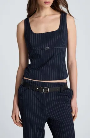 Kenneth Cole Belted Empire Waist Fitted Sleeveless Top in Dk Navy/pure White at Nordstrom, Size 12