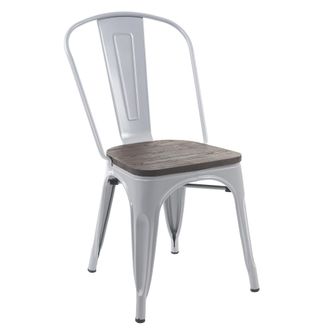 Hhg Hhg - Nunca Usado] Silla 893 Incl. Asiento De Madera, Silla Bistro Apilable, Metal Dise&ntilde;o Industrial Apilable, Gris