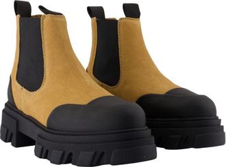 Ganni Womens Suede And Rubber-Soled Chelsea Boot Brown Leather
