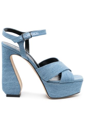 Sergio Rossi 47mm sculpted-heel denim sandals - Blue